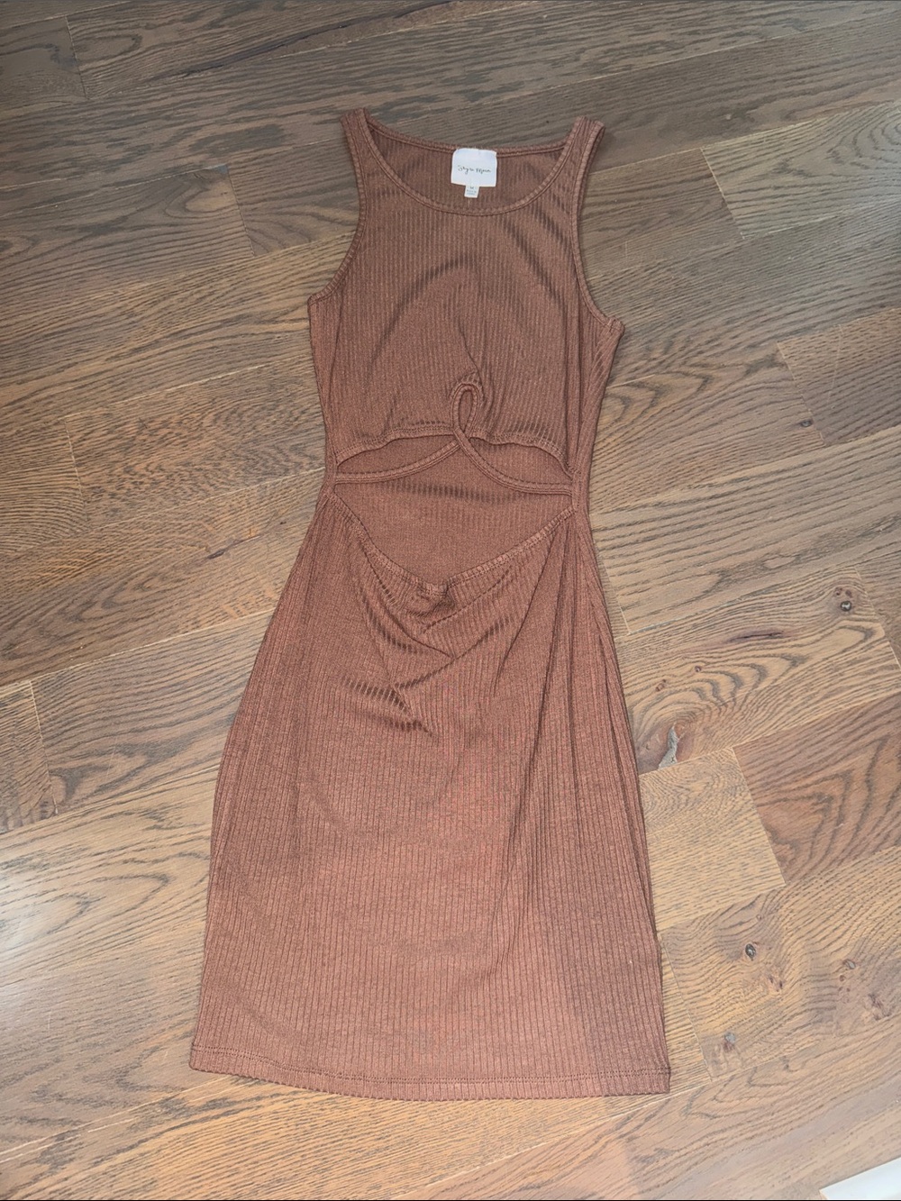 Never worn Ribbed Cutout Midi Dress in Rust Brown — Sleek Tank Silhouette